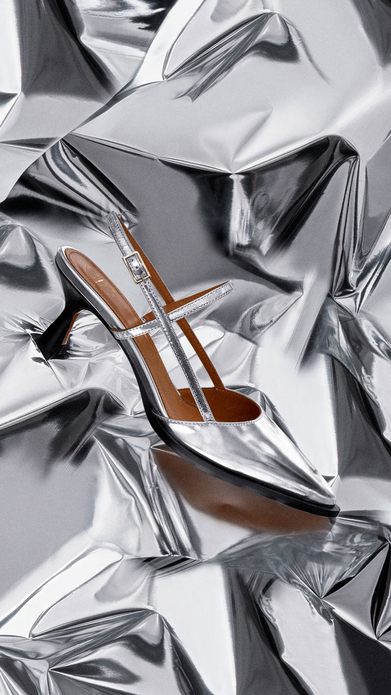 Dernice Silver Metallic leather Slingback