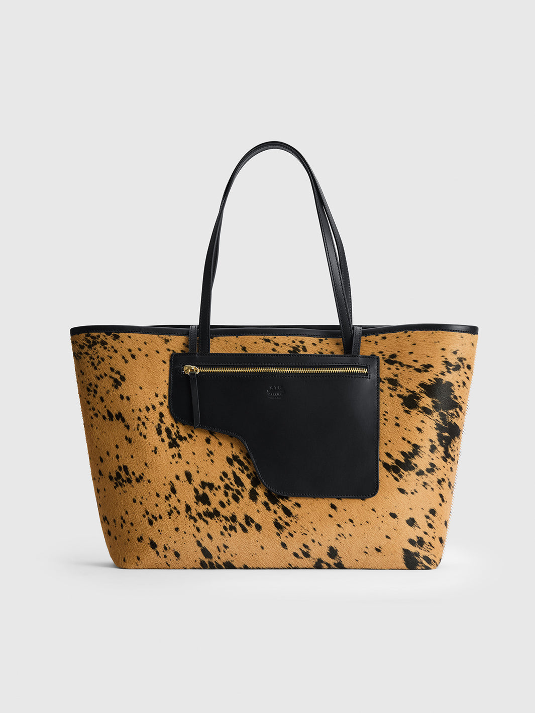 Eraclea Cannella/Black Printed Mini Cow/Leather Large tote bag