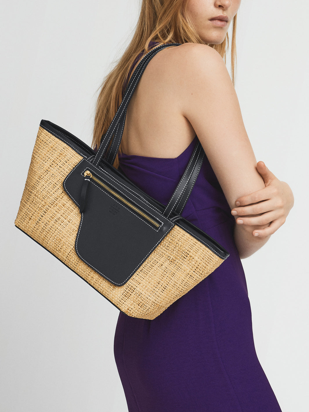 Gaiba Natural/Black Raffia/Leather Mini tote bag