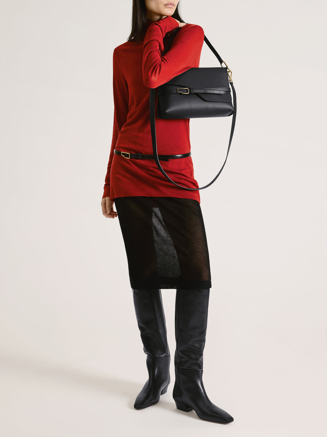 Erve Black Leather Knee high boots