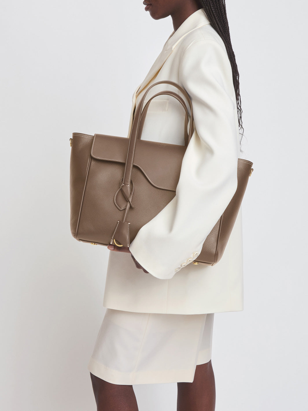 Merlara Tahini Grained Leather/Leather Large handbag