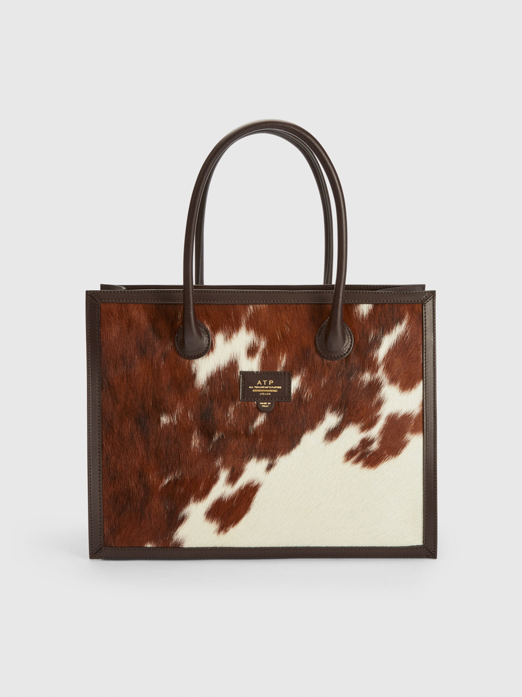 Montefalcione Unique Walnut Cow Print Leather Book bag ATP Atelier