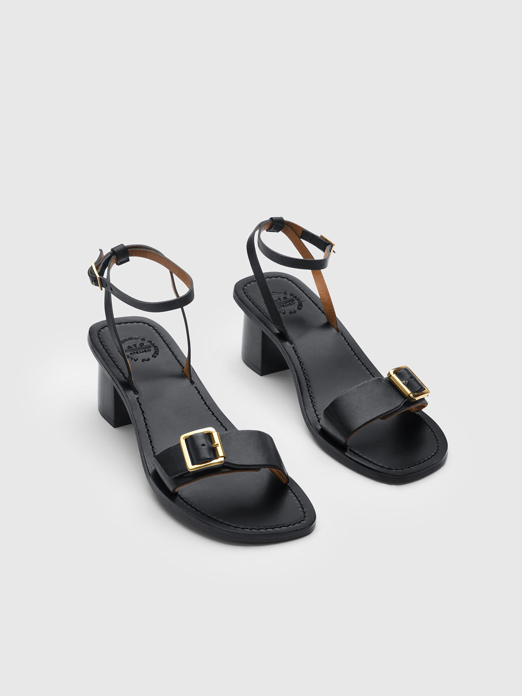 Mori Black Leather Ankle strap heels