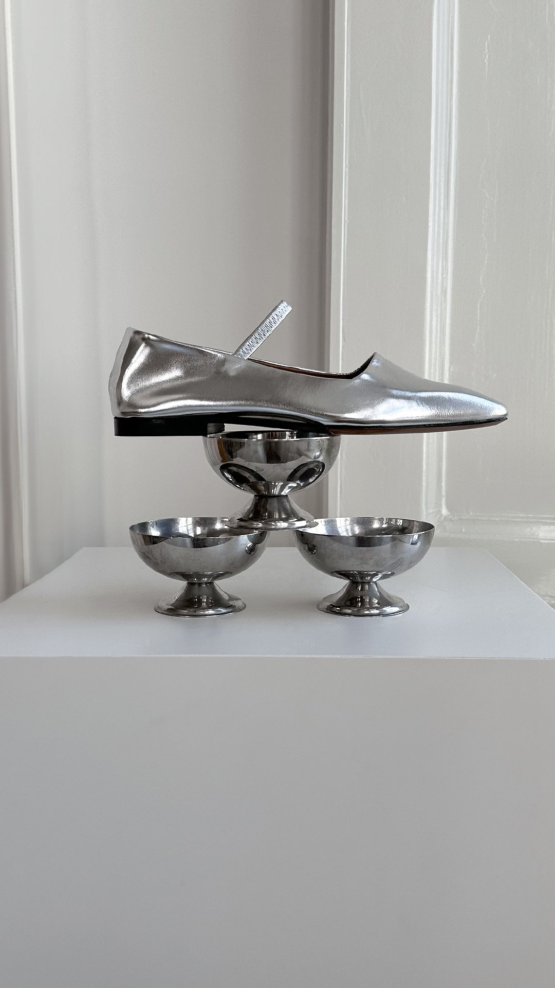 Petina Silver Metallic leather Mary Jane Flats