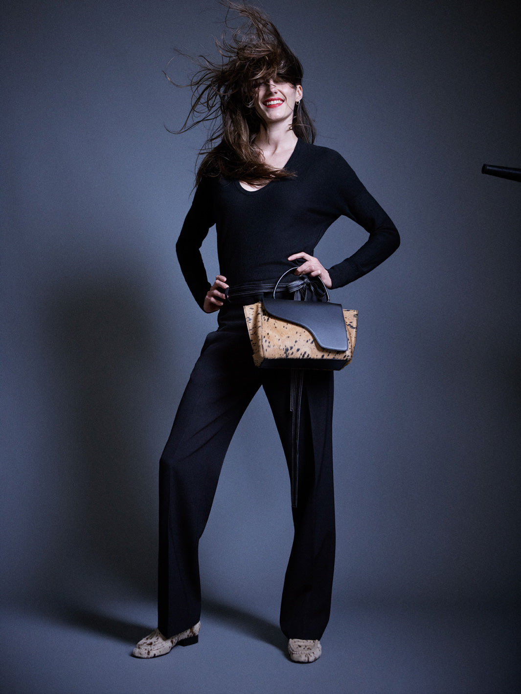 Arezzo Black/Cannella Printed Mini Cow/Leather Handbag