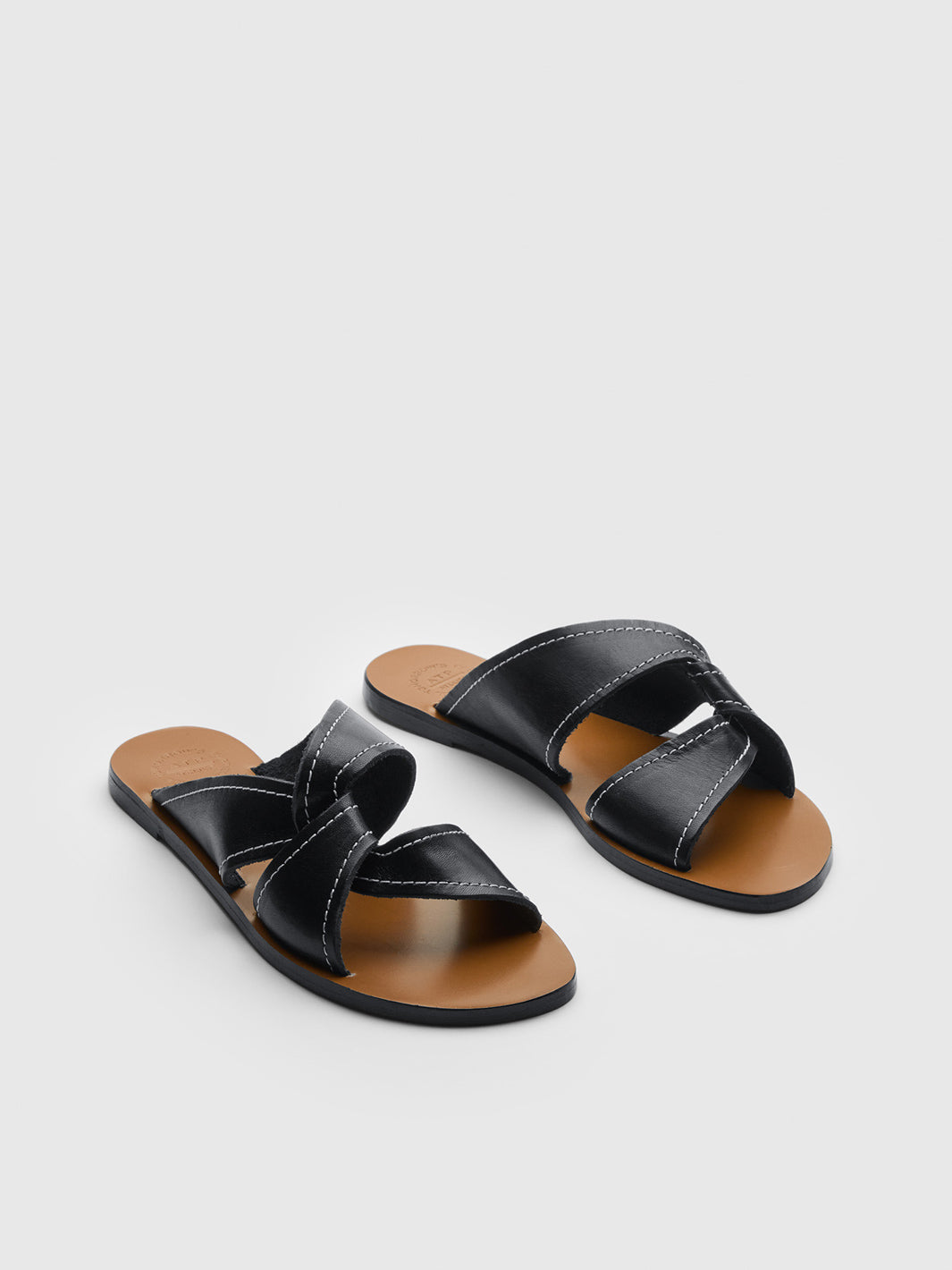 Allai Black/Contrast Stitch Leather Flat sandals