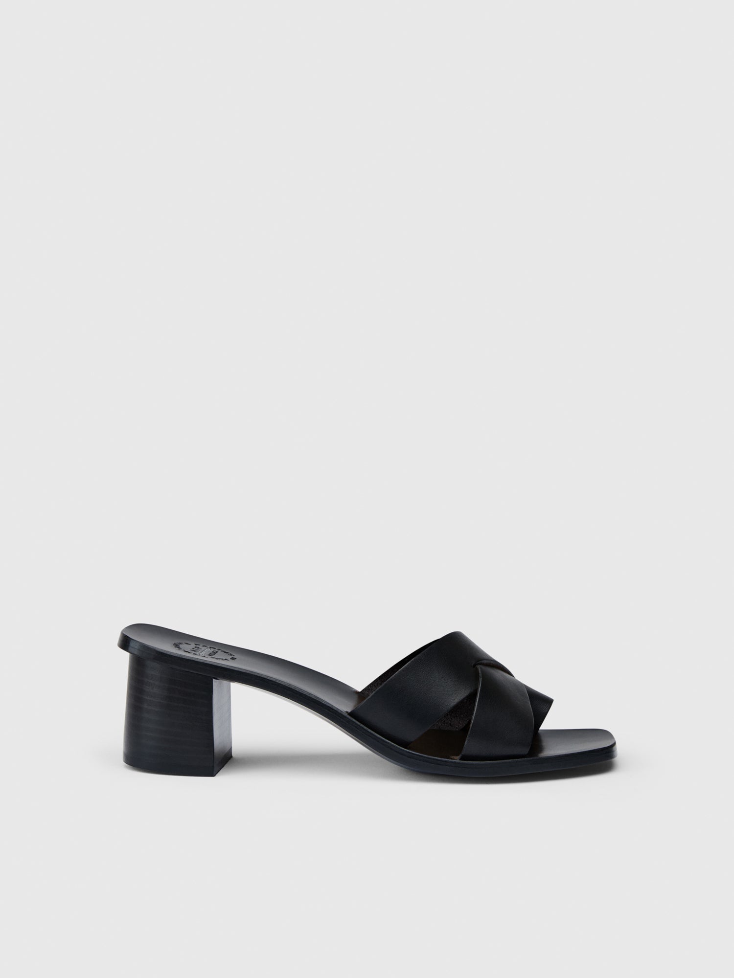 Arcole Black Leather Heeled sandals