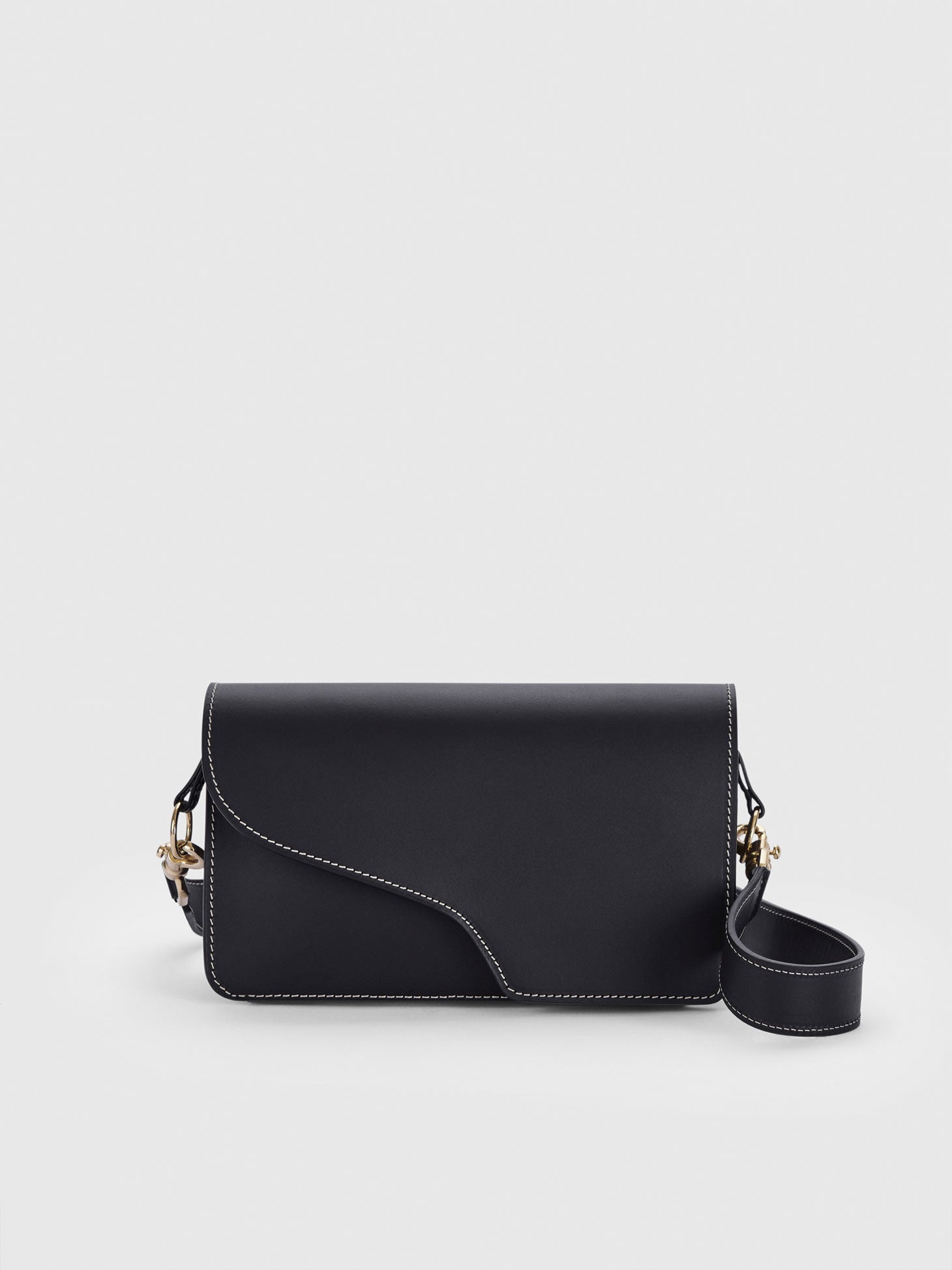 Assisi Black/Contrast Stitch Leather Shoulder Bag
