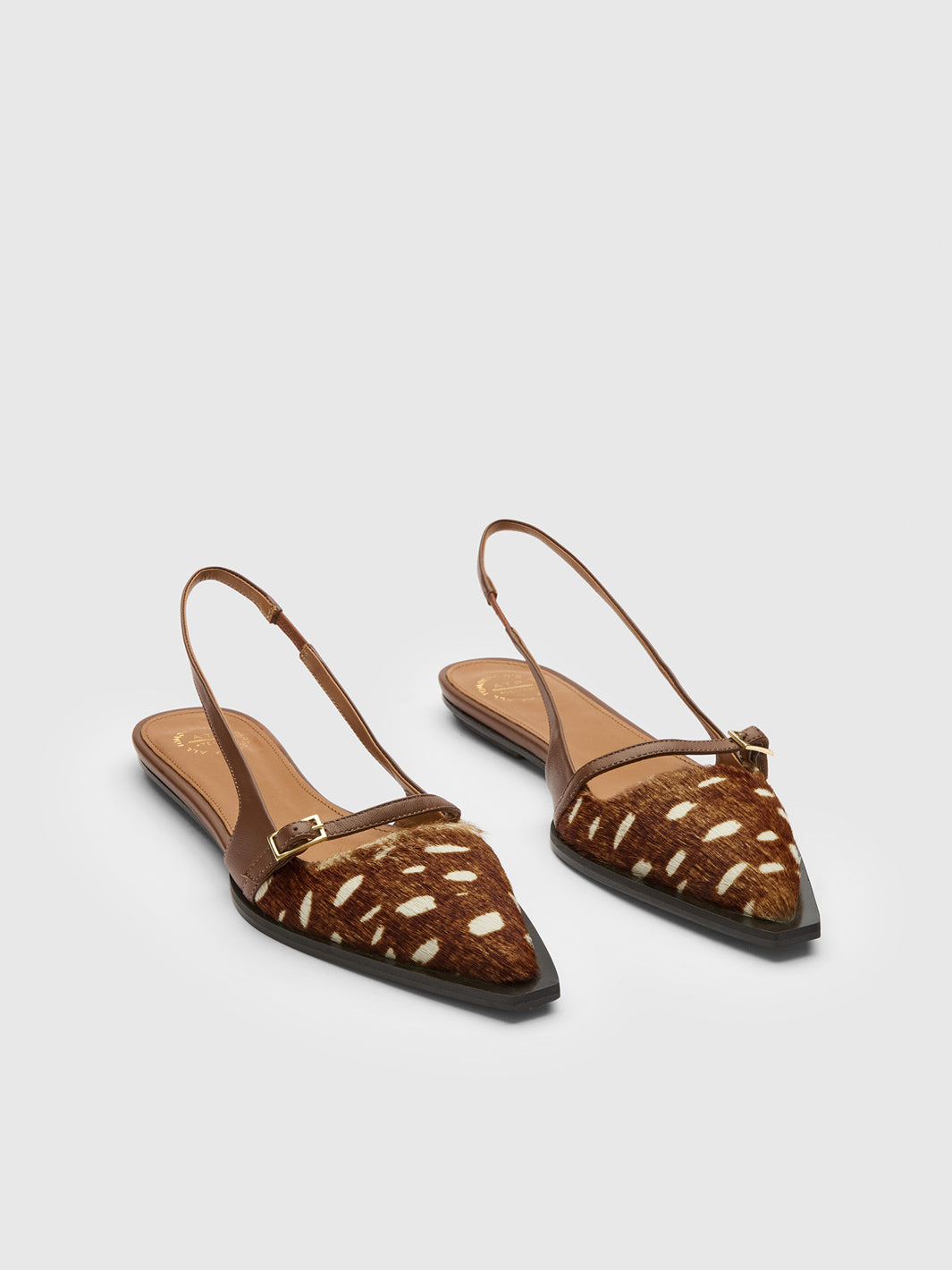 Cortina Cannella Printed Cerbiatto/Nappa Flat Slingbacks