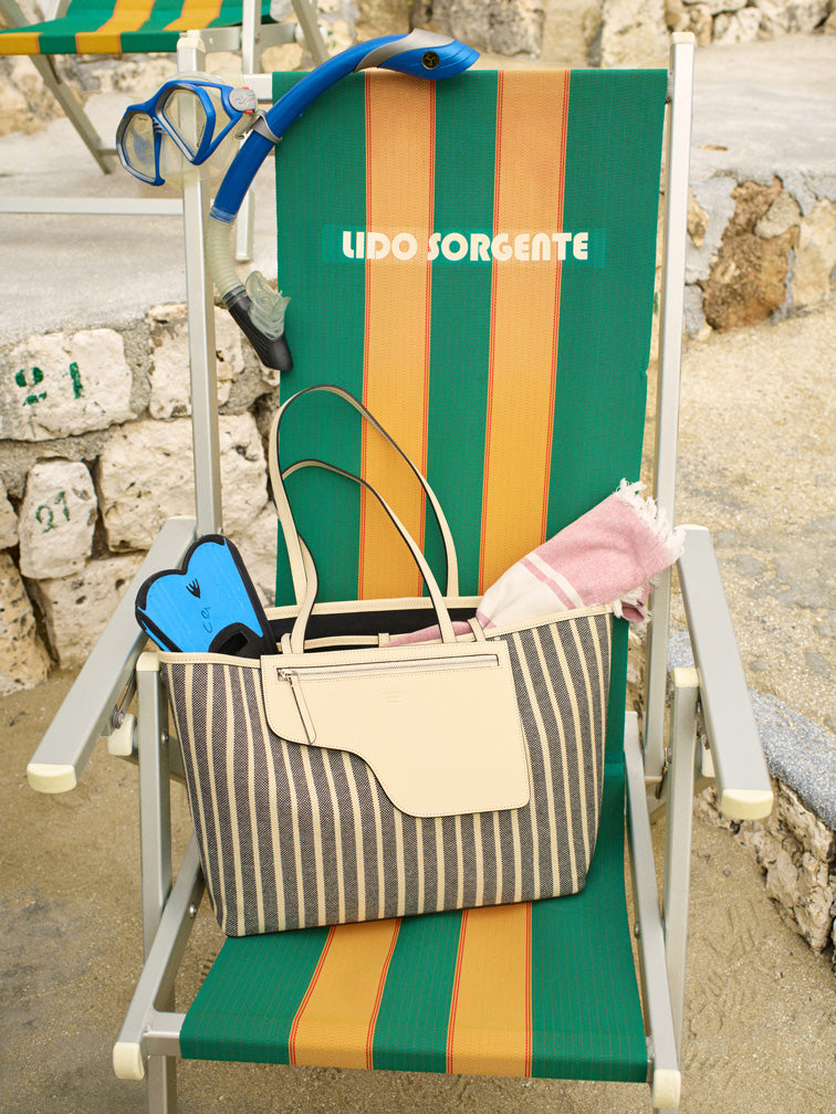 Eraclea Striped/Linen Canvas/Leather Large tote bag