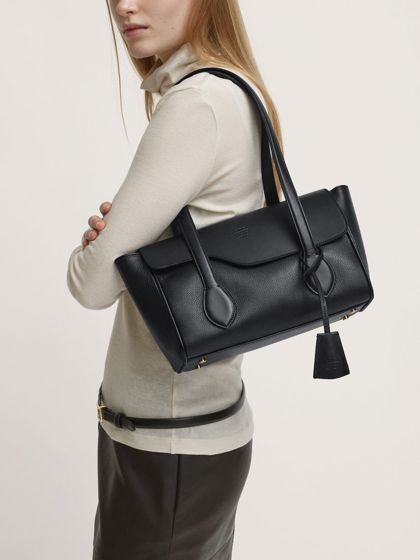 Noale Black Grained Leather Top handle bag | ATP Atelier