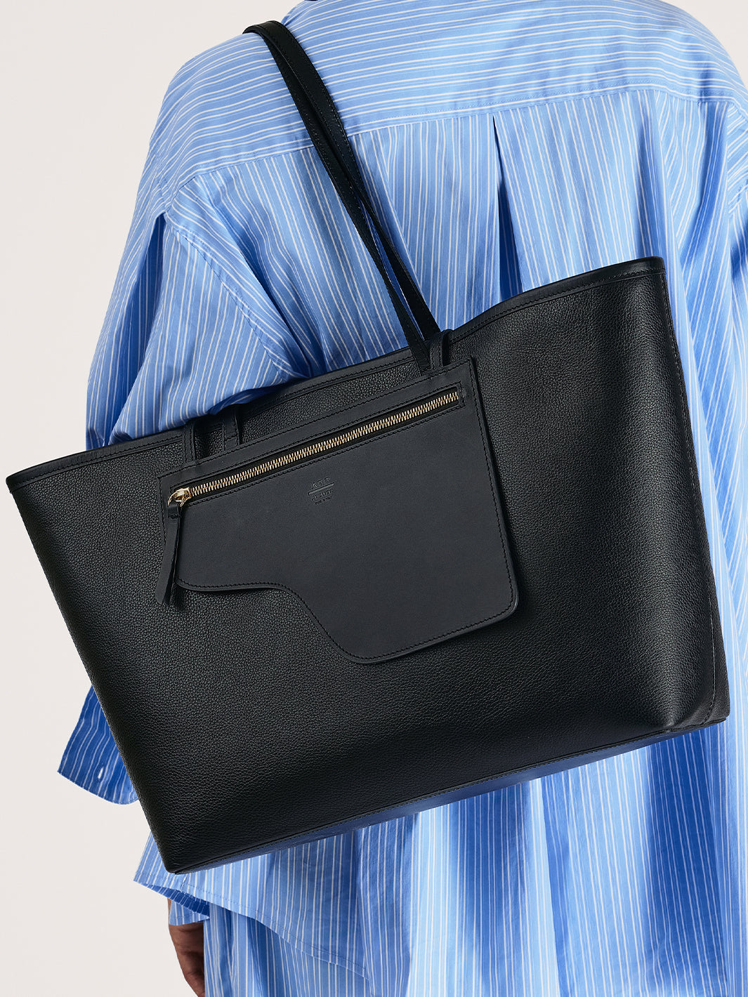 Eraclea Black Grained Leather/Leather Large tote bag