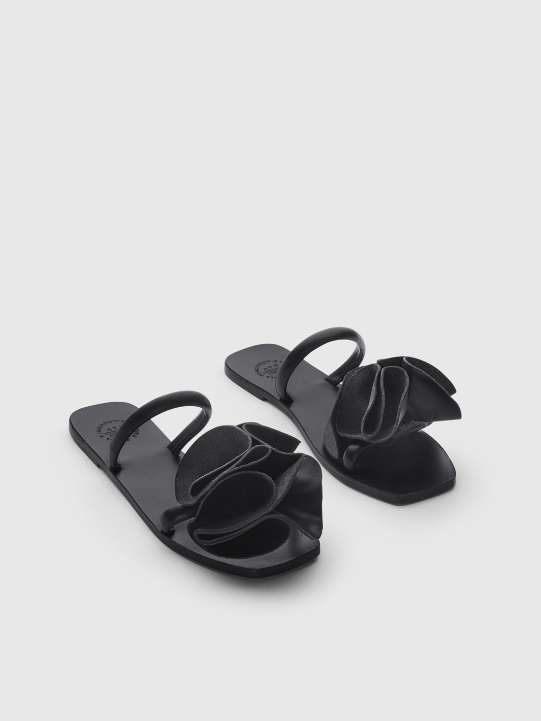 Isernia Black Leather Flat sandals