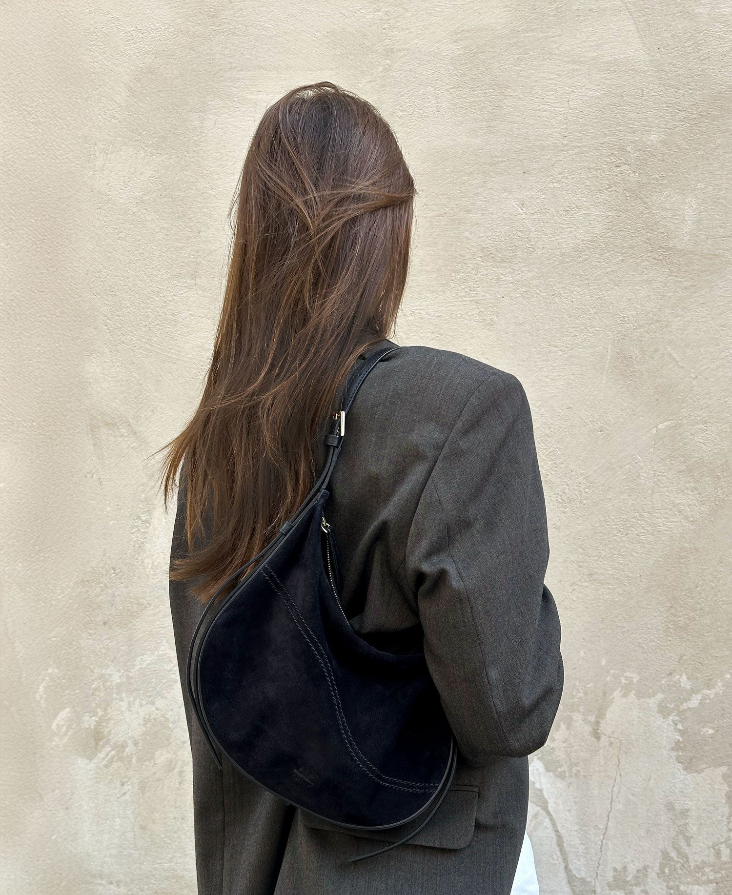 Italian Black Suede top & Leather Hobo