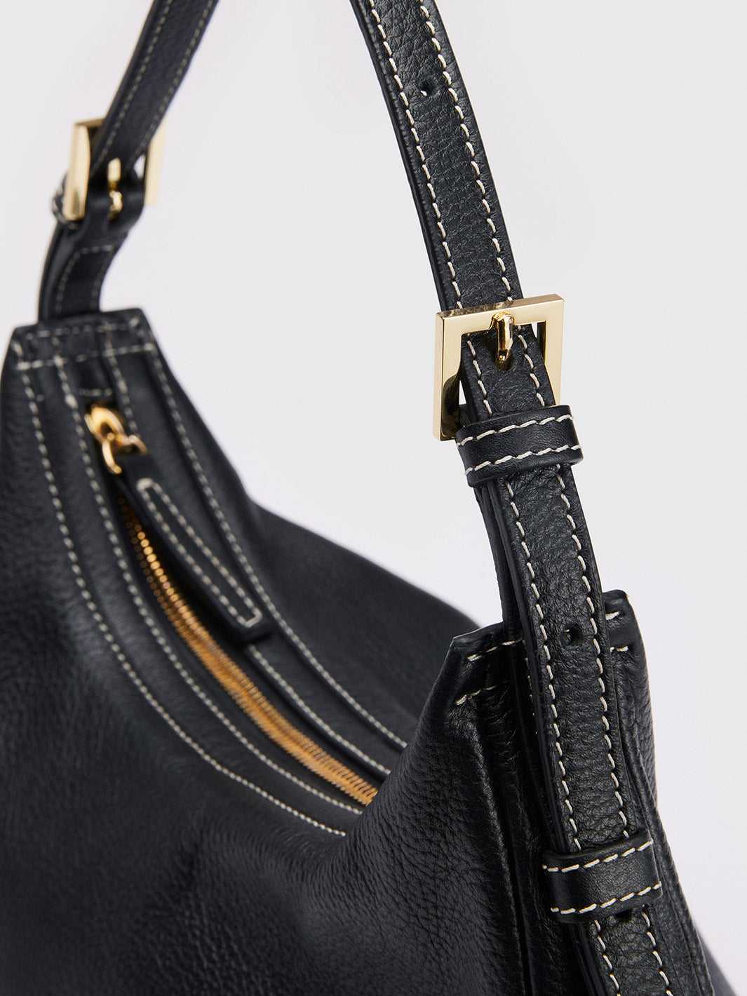 Liveri Black/Contrast Stitch Grained leather Small hobo bag