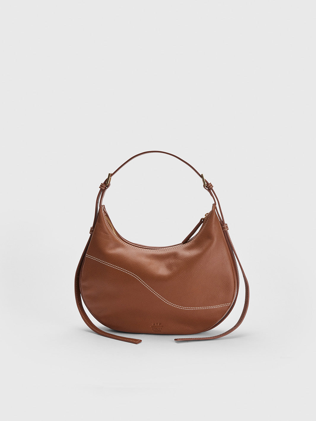 Liveri Brandy/Contrast Stitch Grained leather Small hobo bag