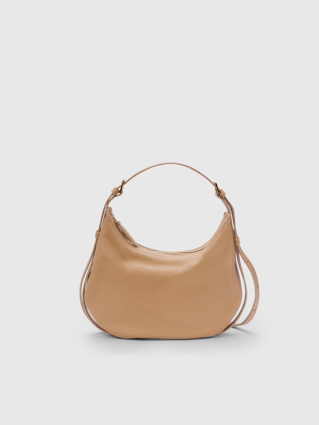 Liveri Nocciola/Contrast Stitch Grained Leather Small hobo bag