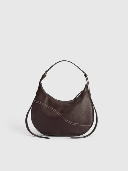 Liveri Walnut/Contrast Stitch Grained Leather Small hobo bag | ATP