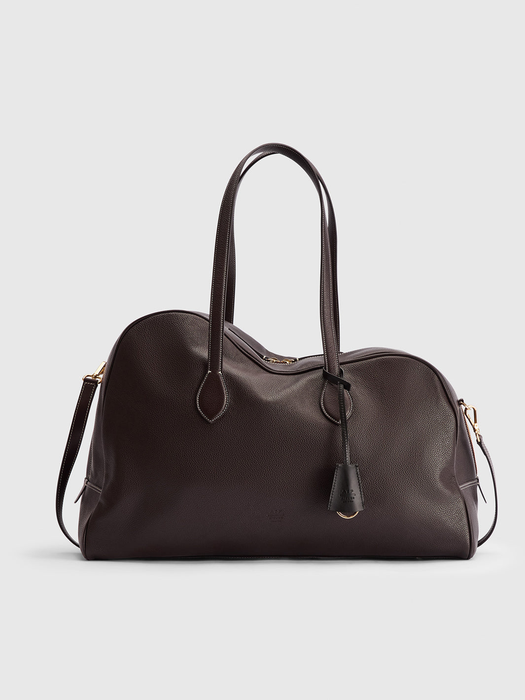 Meda Walnut/Contrast Stitch Grained Leather Top handle bag
