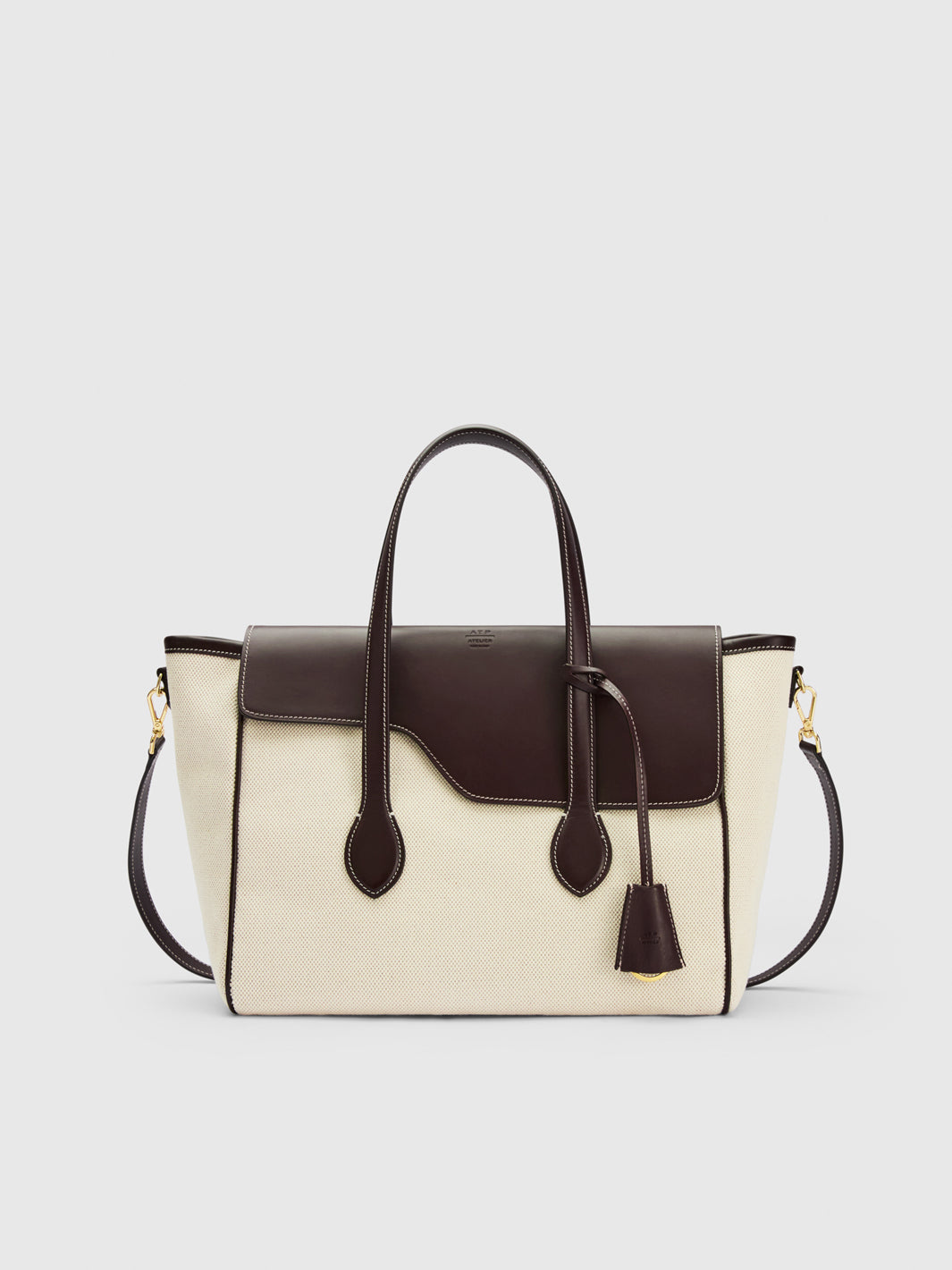 Merlara Ecru/Walnut Canvas/Leather Large handbag
