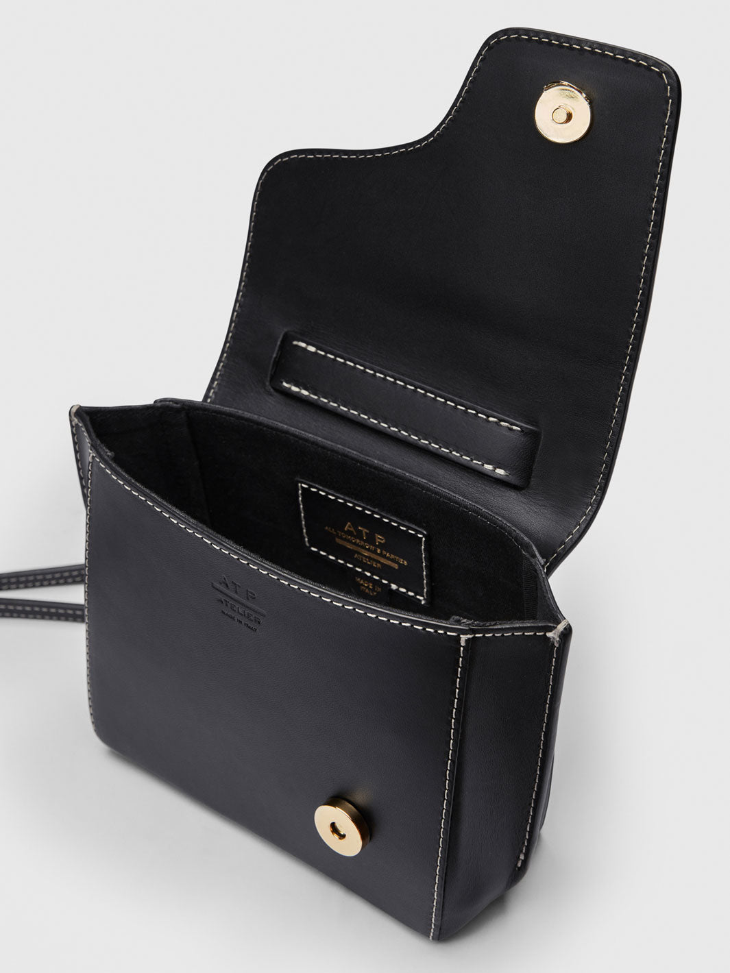Montalcino Black/Contrast Stitch Leather Mini handbag