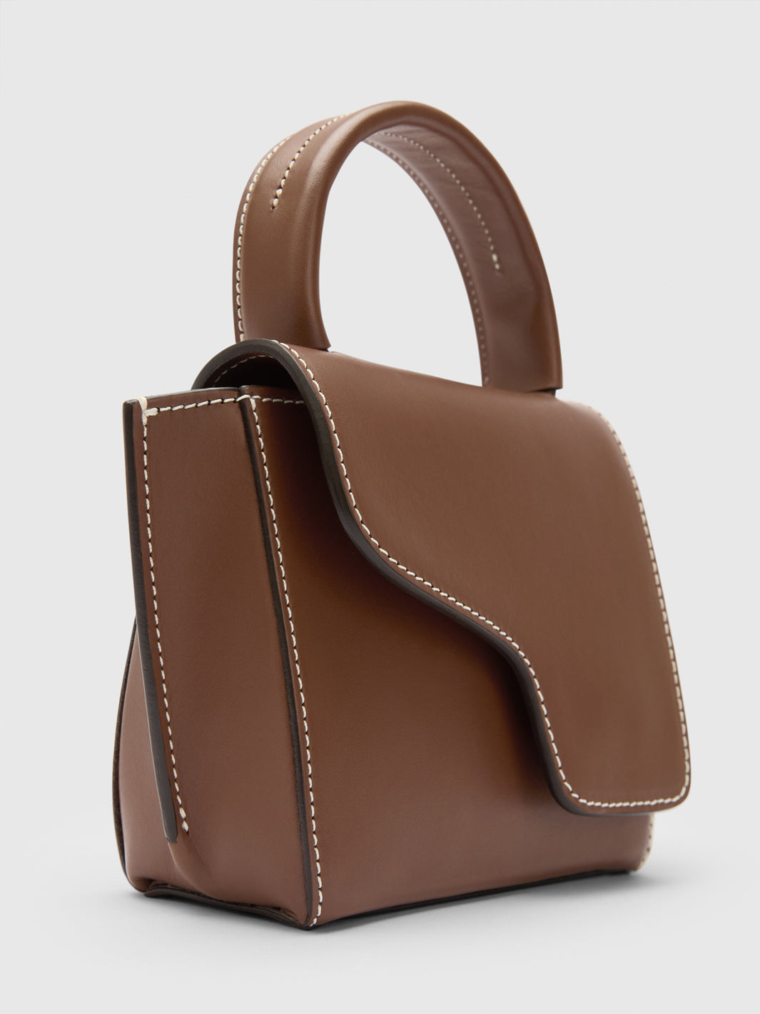 Montalcino Cannella/Contrast Stitch Leather Mini handbag