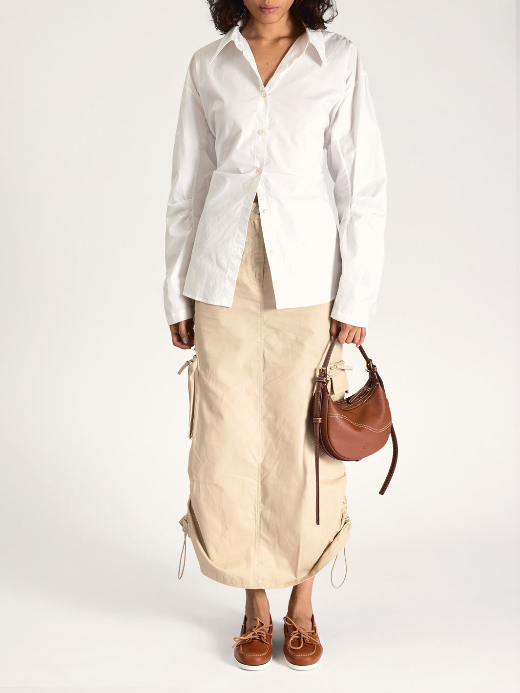 Nesso Brandy/Contrast Stitch Grained Leather Boat shoes