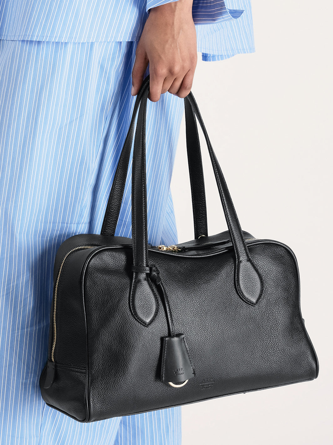 Noale Black Grained Leather Top handle bag