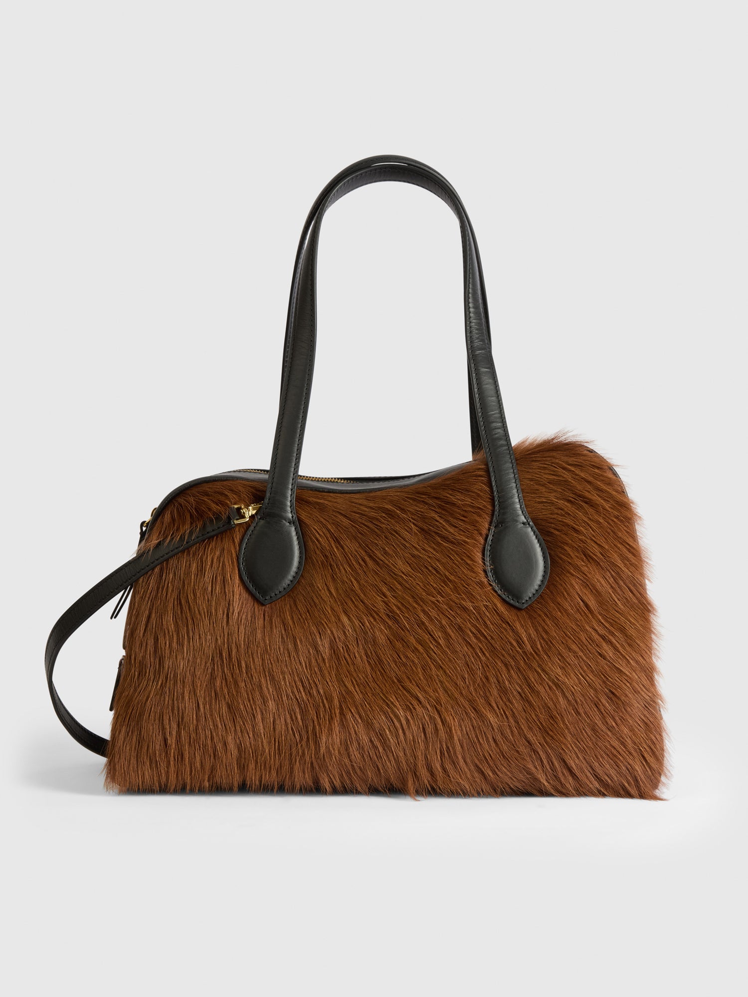 Noale Cannella/Black Pony/Leather Top handle bag