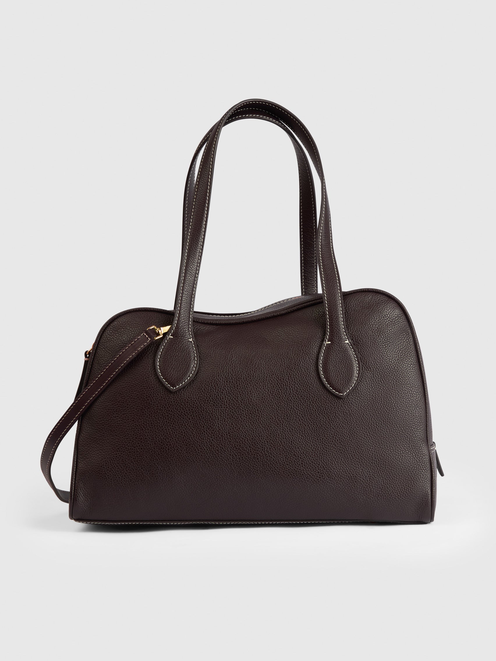 Noale Walnut/Contrast Stitch Grained Leather Top handle bag | ATP