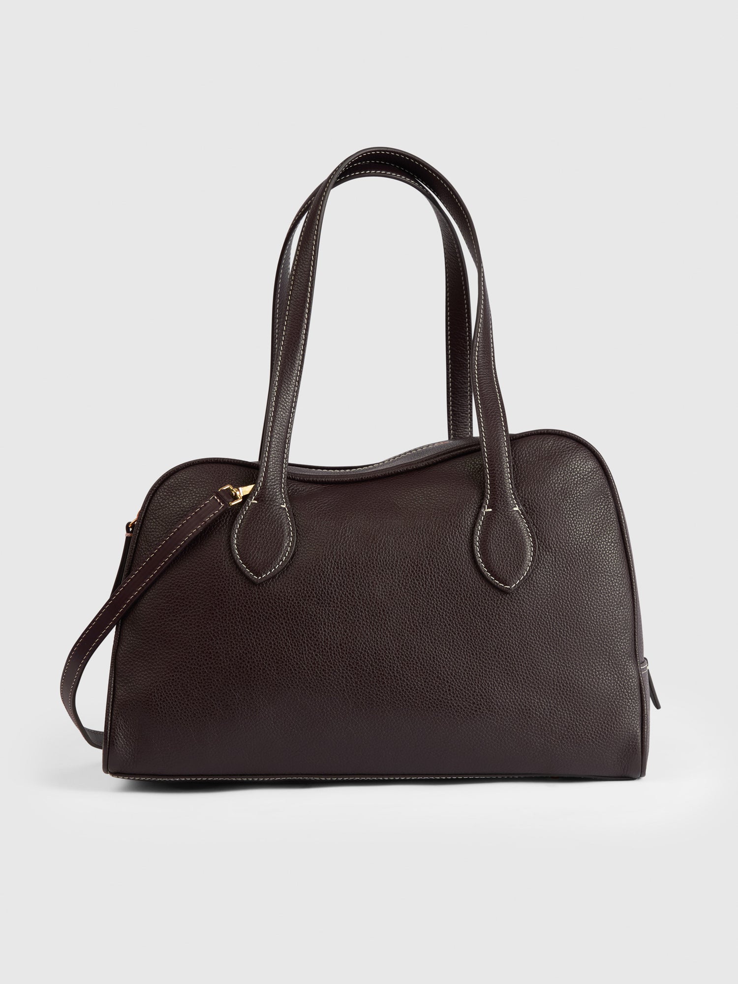 Noale Walnut/Contrast Stitch Grained Leather Top handle bag