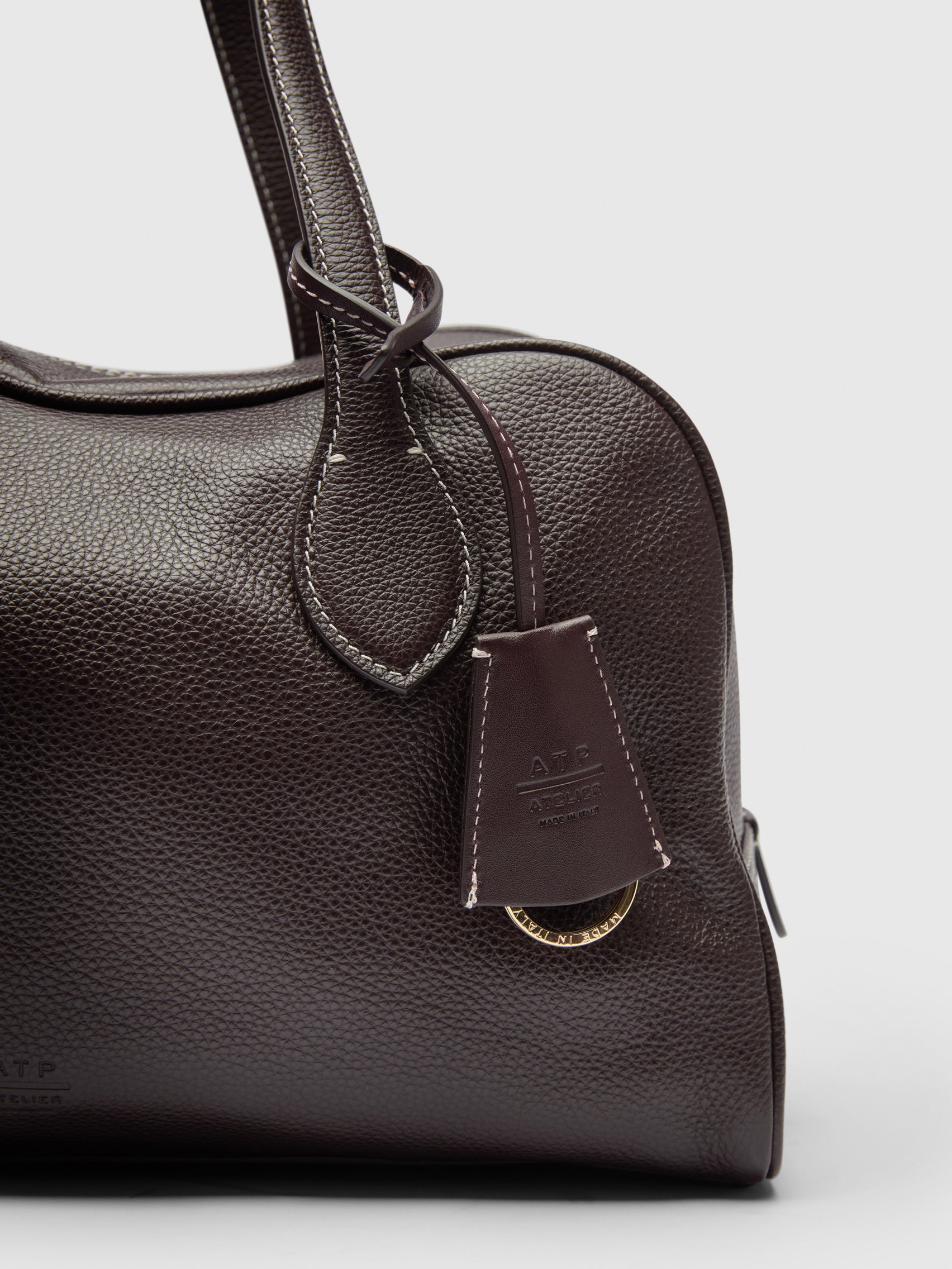 Noale Walnut/Contrast Stitch Grained Leather Top handle bag Noale Walnut/Contrast Stitch Grained Leather Top handle bag