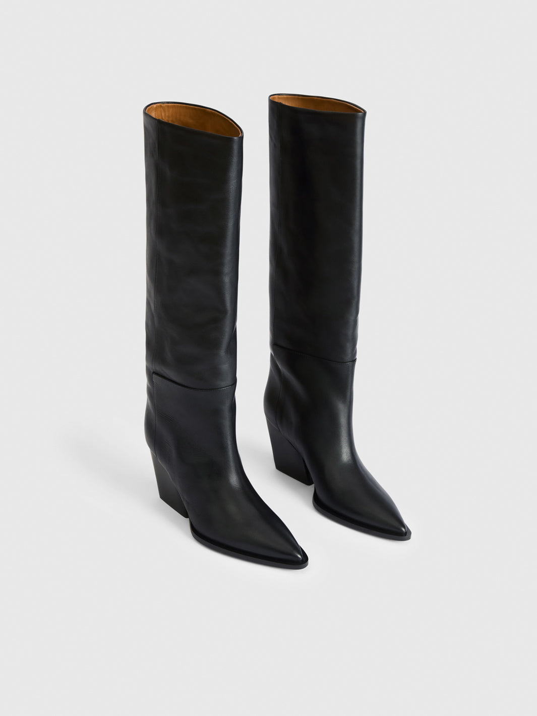 Oderzo Black Leather Knee High Western Boots