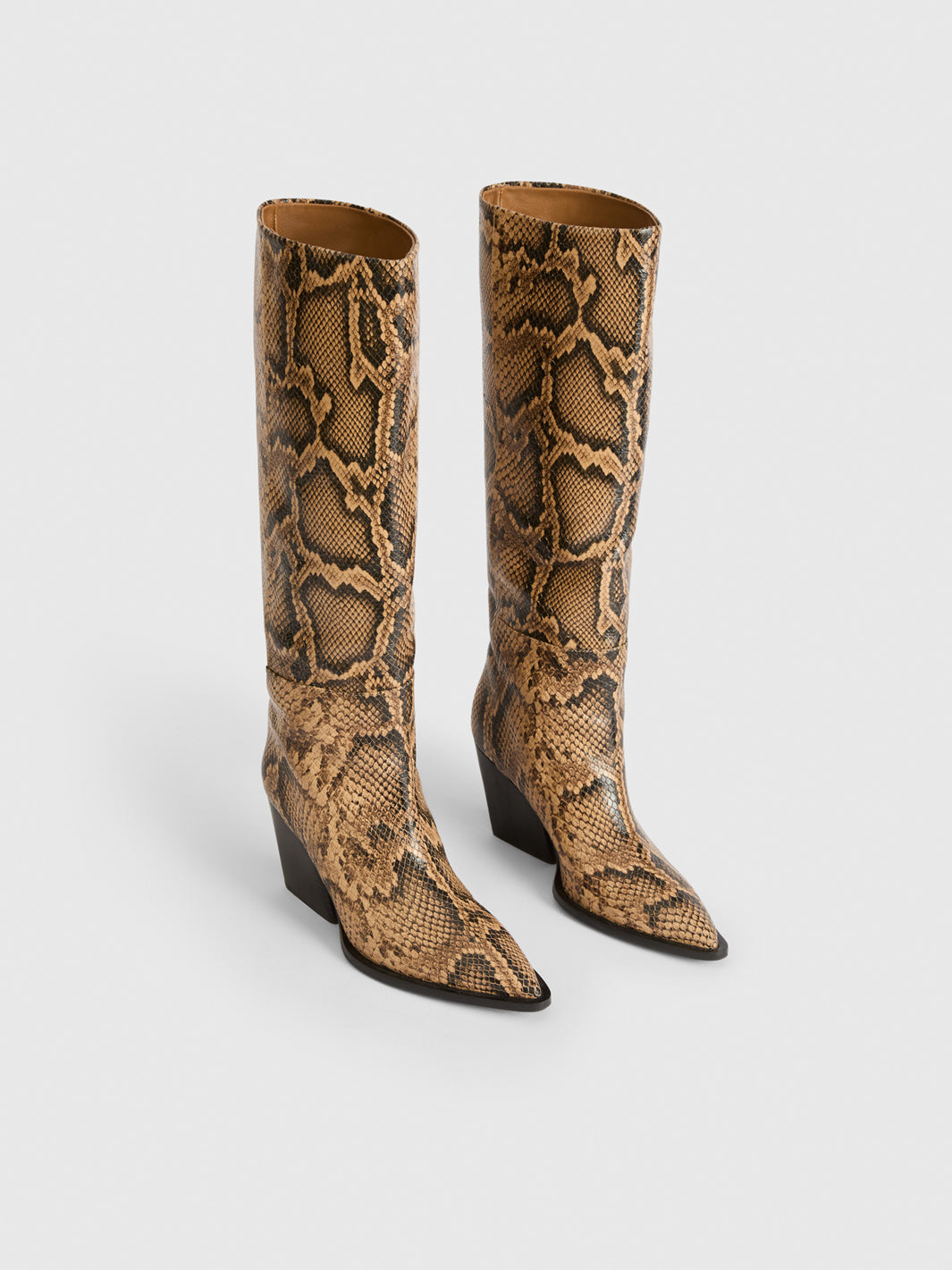 Oderzo Nocciola Printed Snake Knee High Western Boots