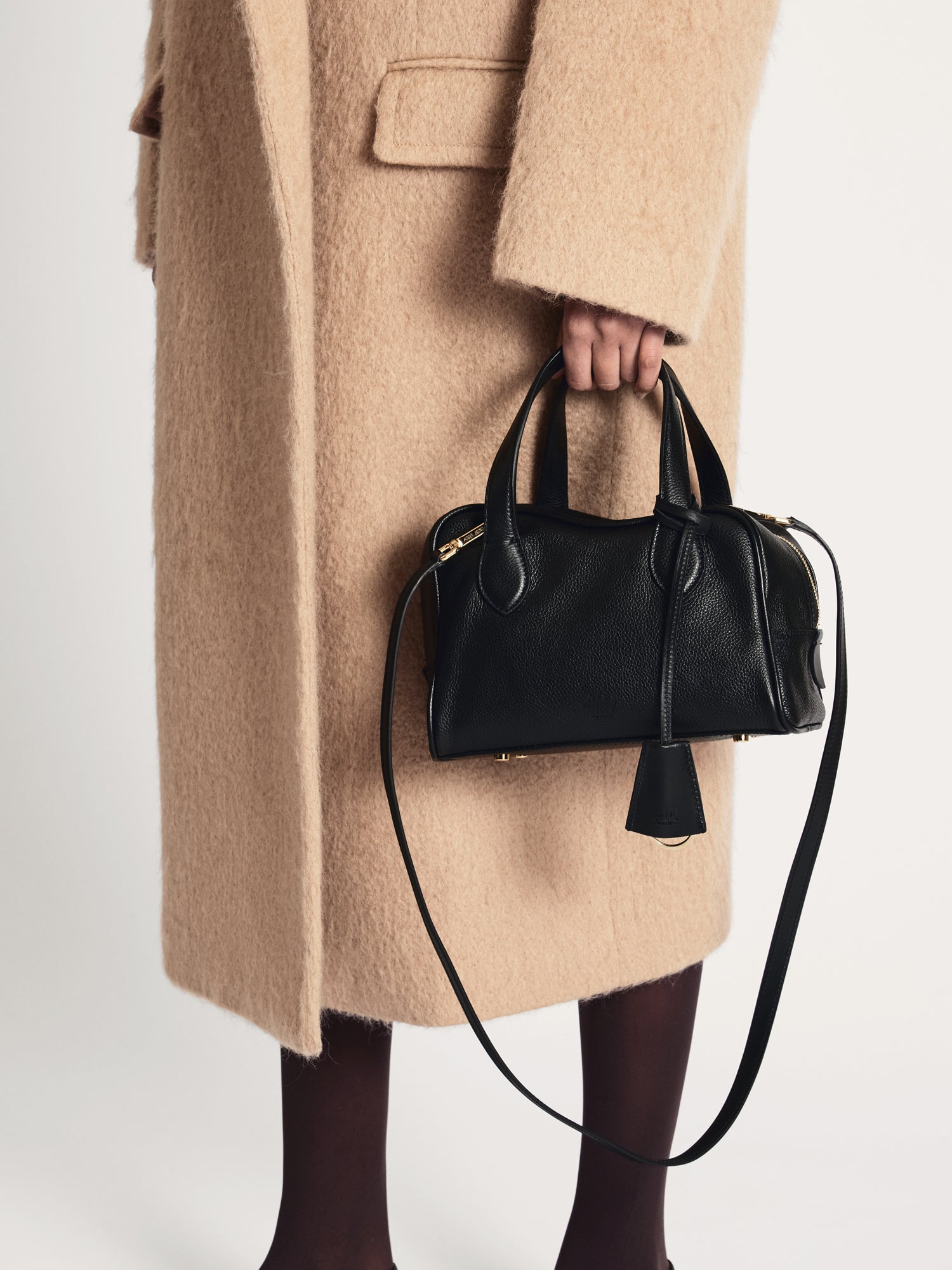Ormelle Black Grained Leather Top handle bag | ATP Atelier