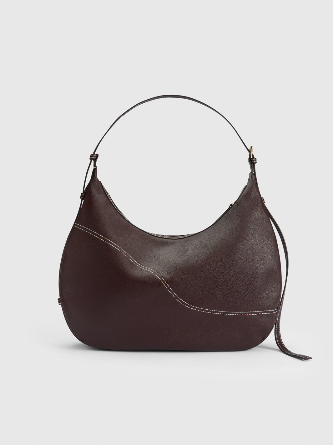 Potenza Walnut/Contrast Stitch Grained Leather Large hobo bag