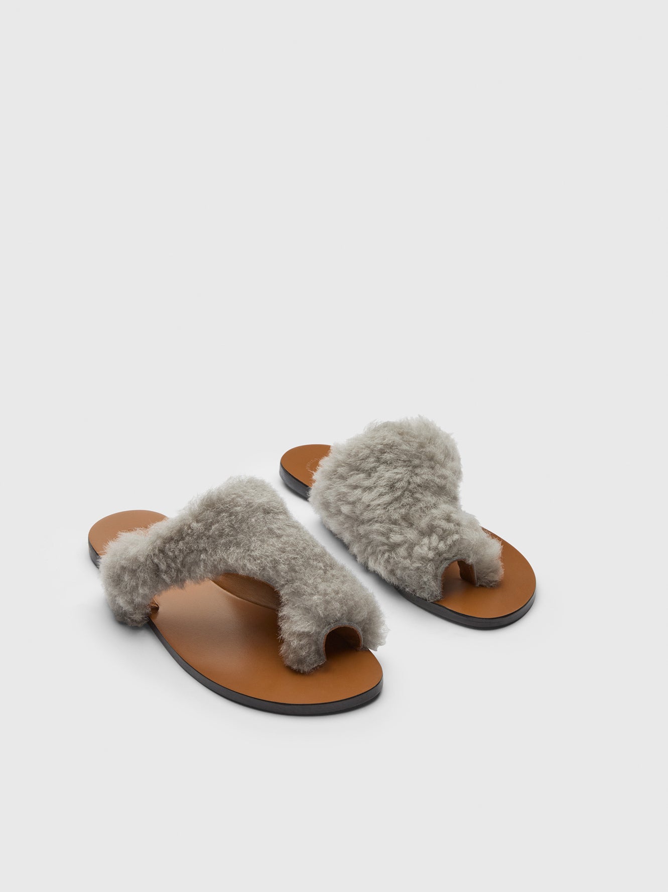 Rosa Grey Shearling Cutout sandals