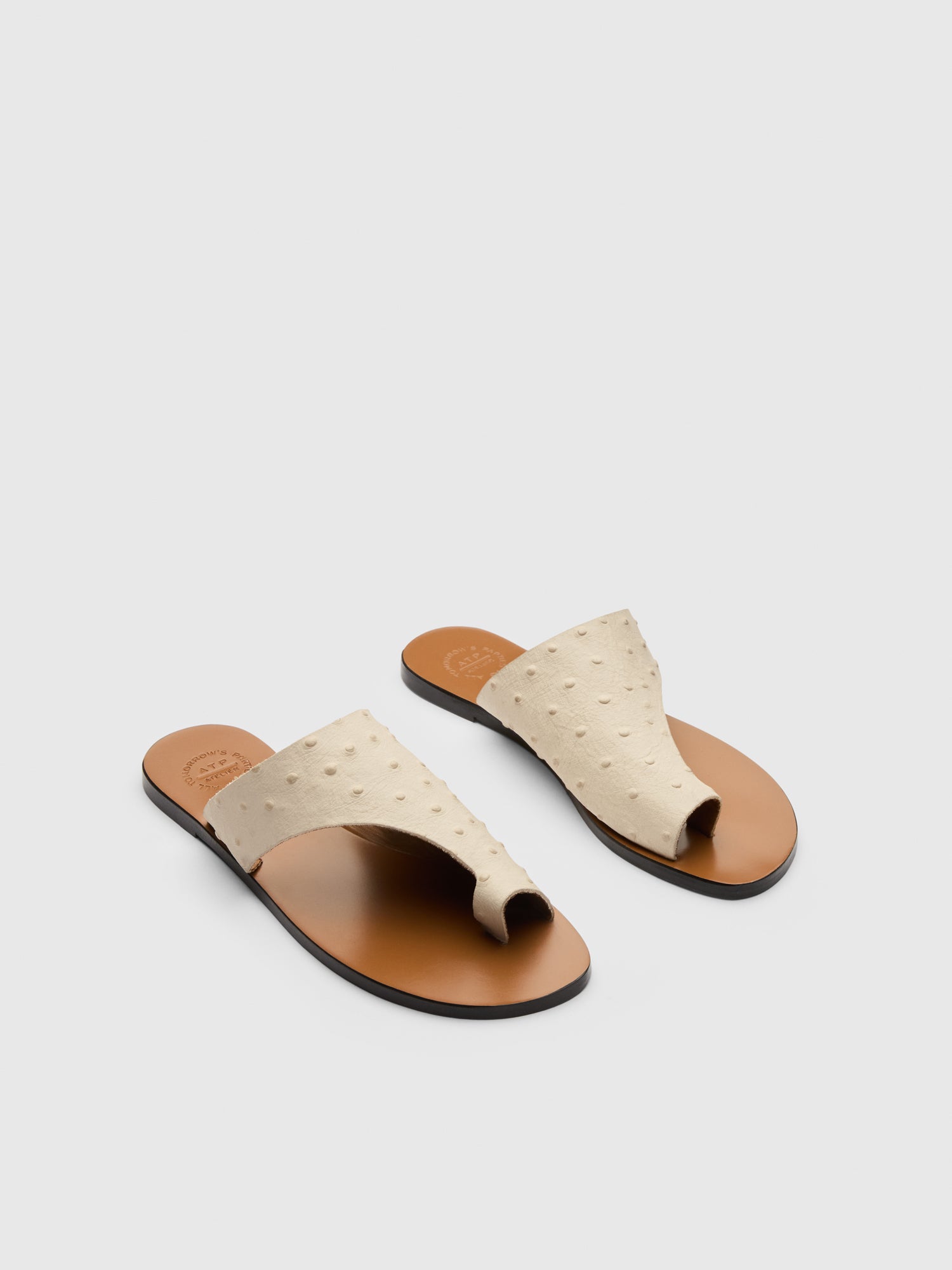 Rosa Linen Printed Ostrich Cutout sandals ATP Atelier