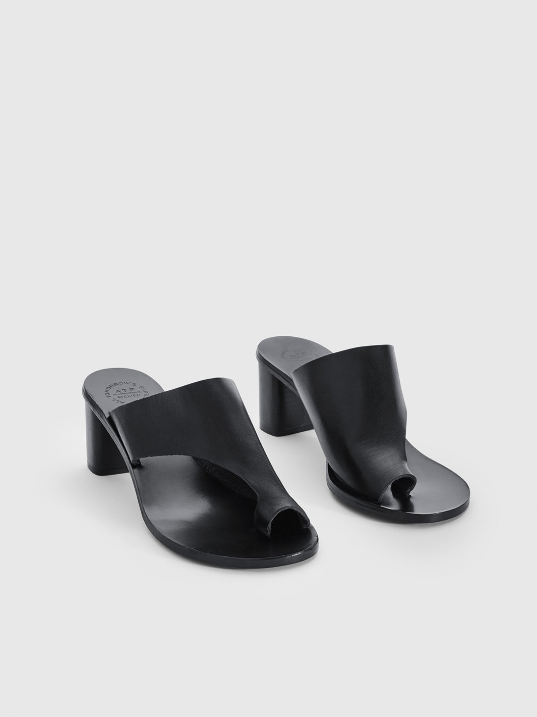 Rosate Black Leather Cutout heeled sandals