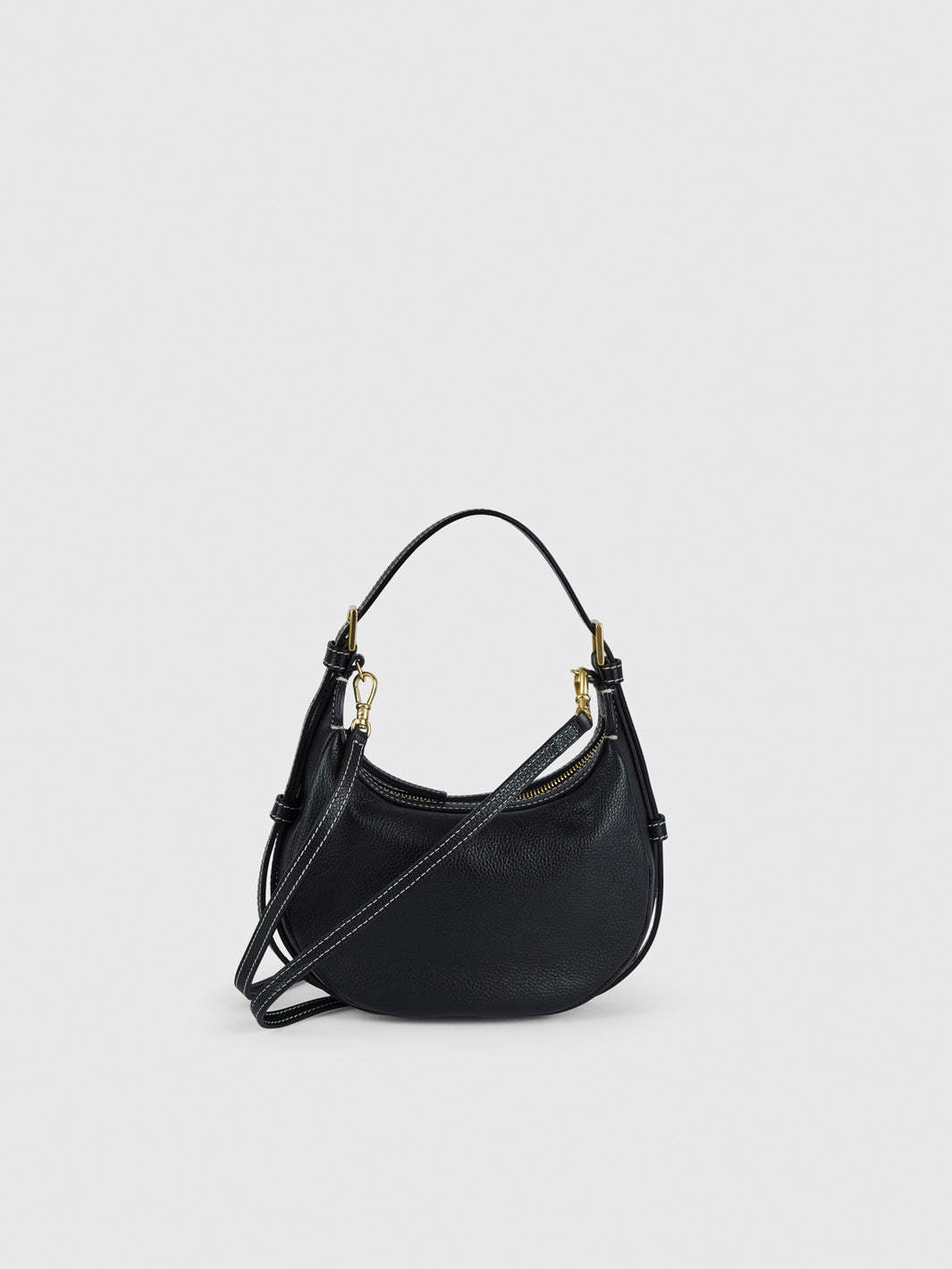 Silea Black/Contrast Stitch Grained Leather Mini hobo bag
