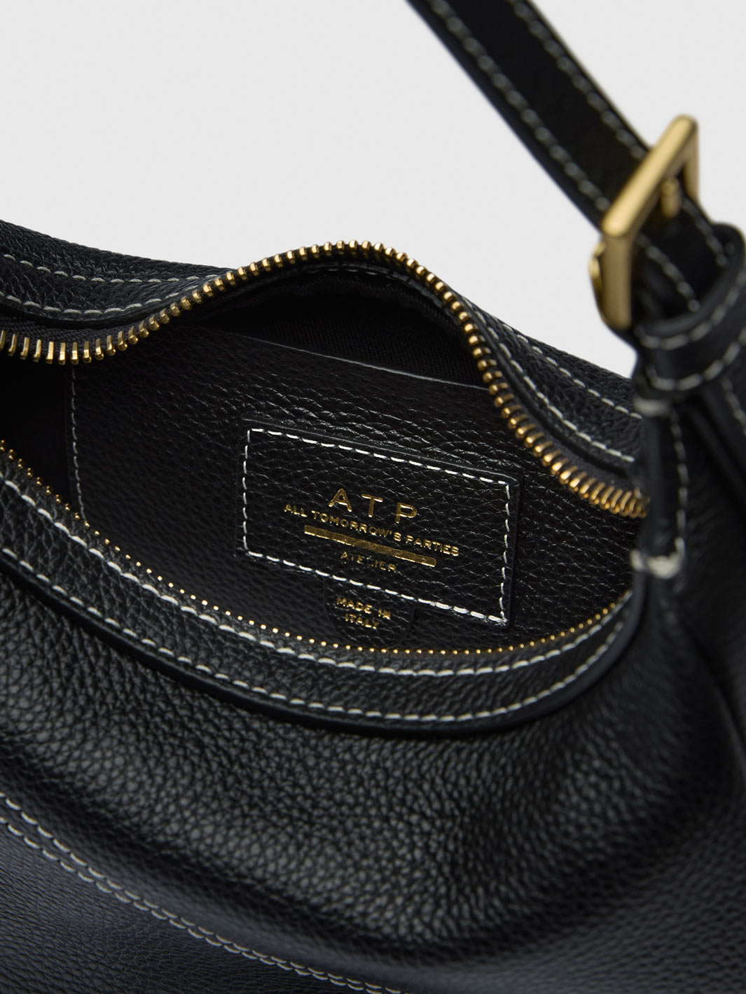 Silea Black/Contrast Stitch Grained Leather Mini hobo bag