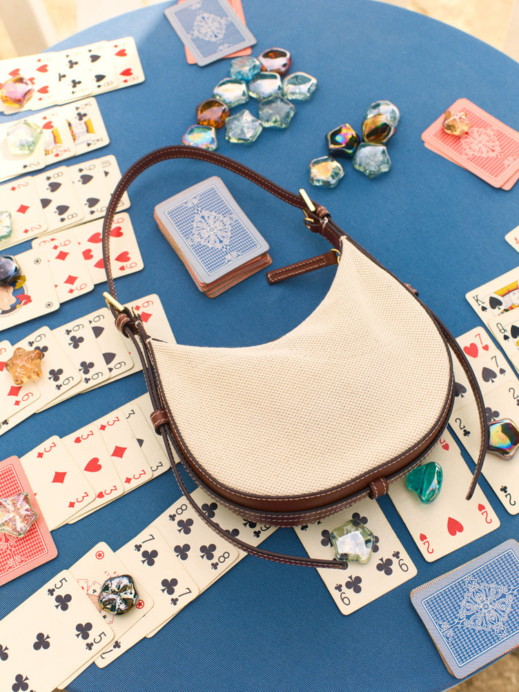 Silea Ecru/Cannella Canvas/Leather Mini hobo bag