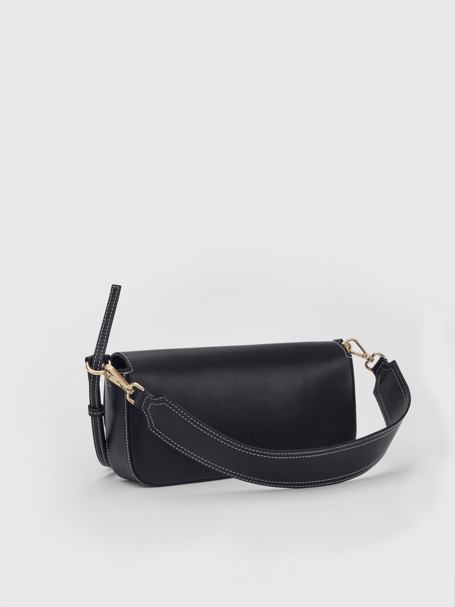 Ercolano Black/Contrast stitch Leather Shoulder bag