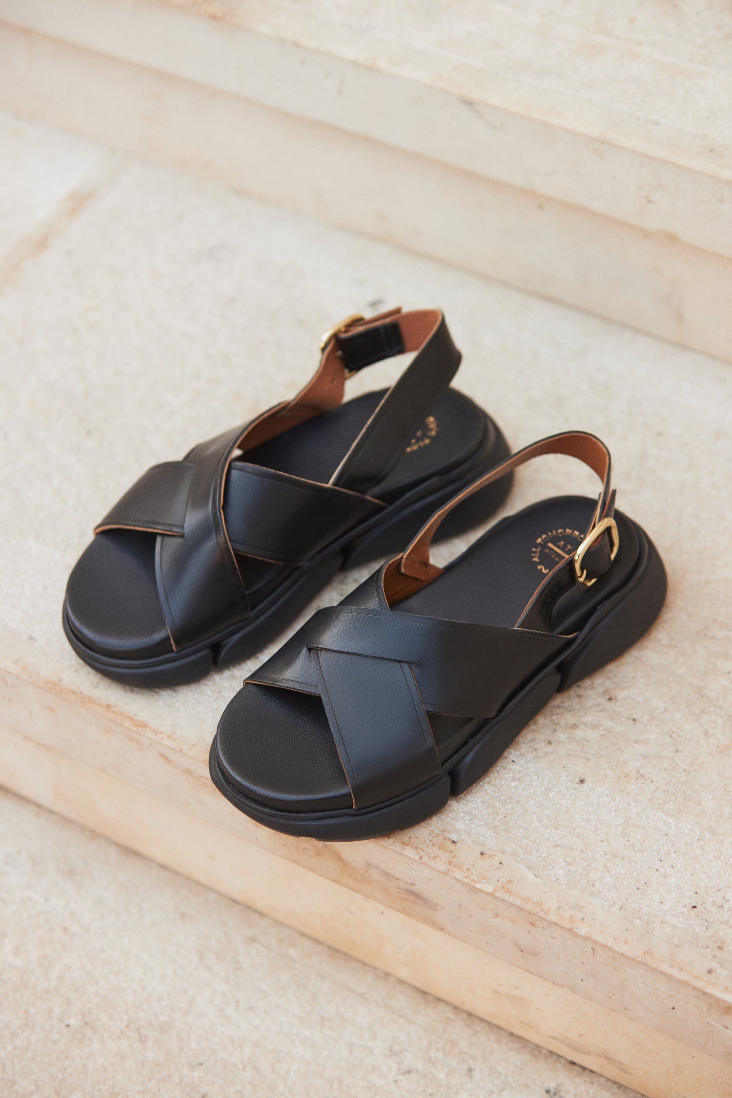 Barisci Black Leather Chunky sandals