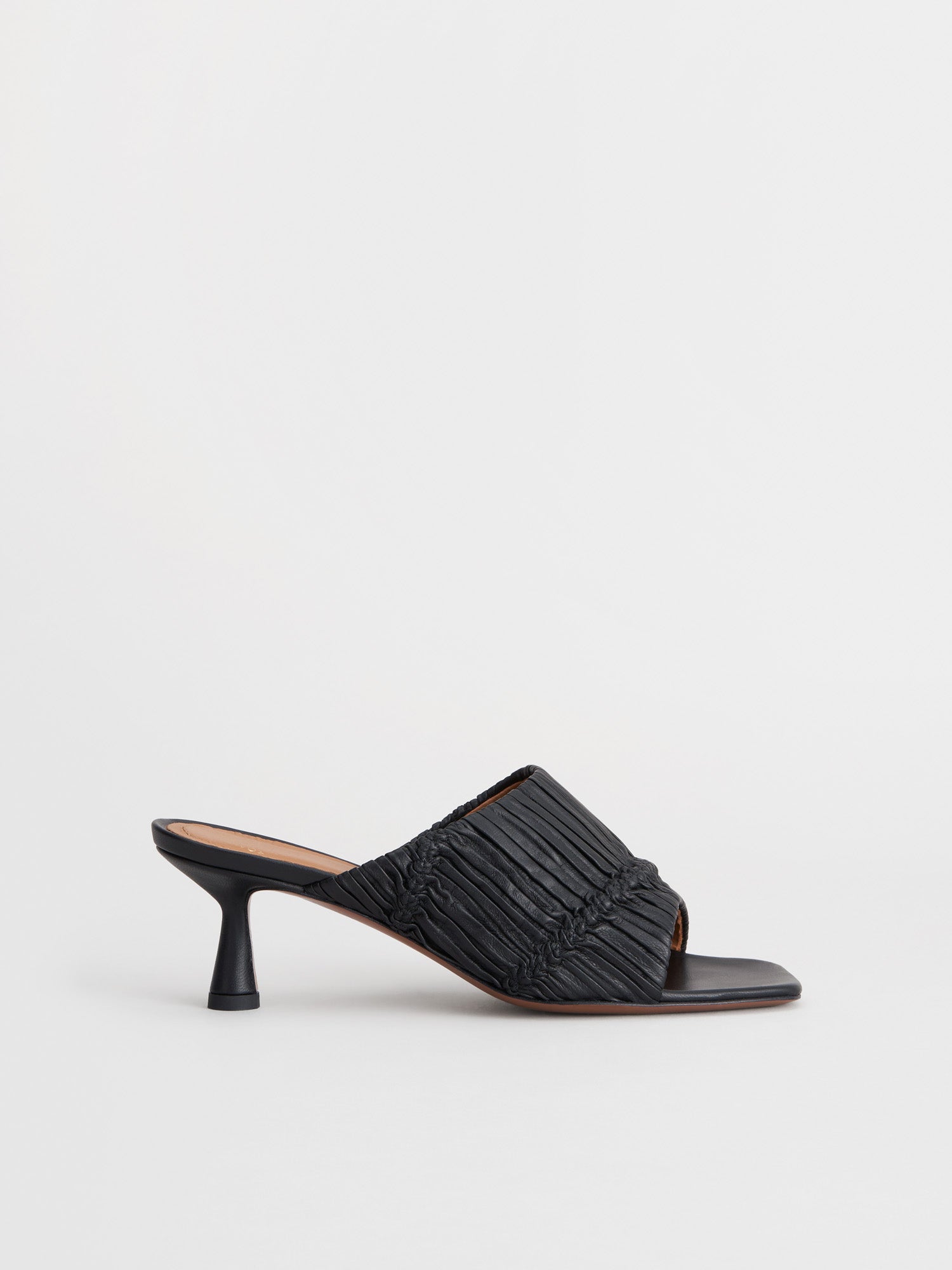 Caserta Black Nappa Plissé Heeled sandals